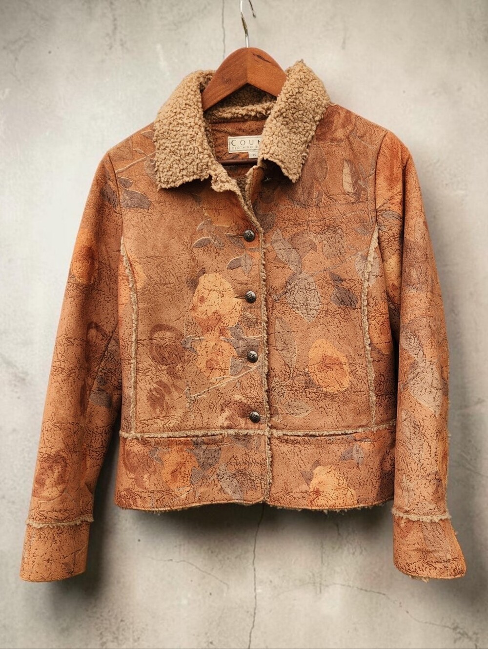 County Clothing Faux Suede Earth Tone Sherpa Rancher Waist Jacket Womens XS/4
